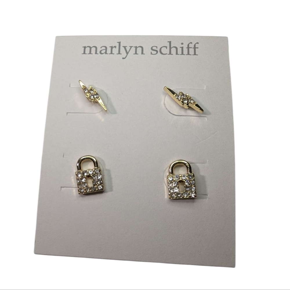 Marlyn Schiff Gold Earrings Set with Crystal Accents New